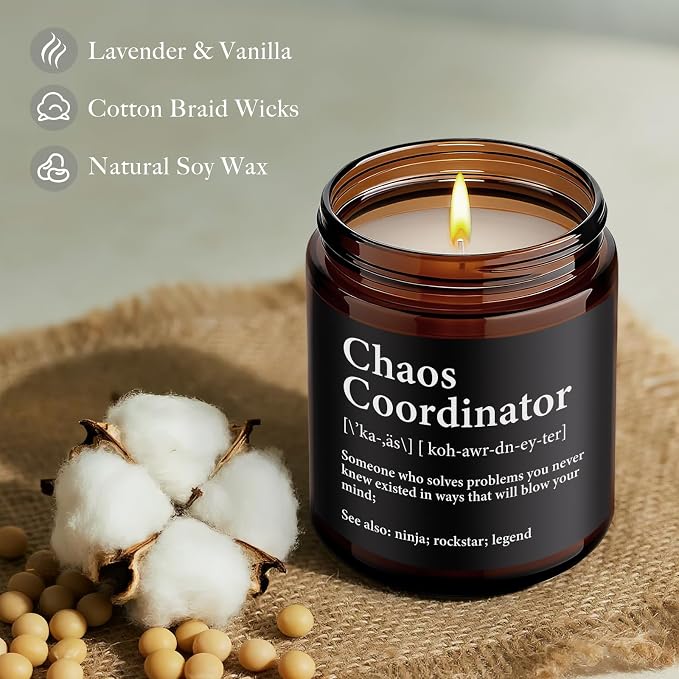 Chaos Coordinator Candle Gifts for Women Men, Funny Staff Appreciation Gift for Boss Leader, Thank You Candle for Manager Office Coworkers Mom Dad Teacher Friend Her Him Work Anniversary-52