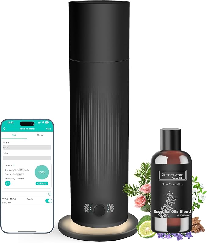 Waterless Essential Oil Diffuser, Scent Air Machine for Home with Hotel Scent Oil, Covers Up to 1000 Sq.Ft, Adjustable Mist & Timer, Hotel and Commercial Use