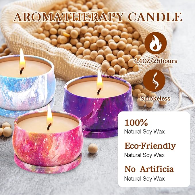 3 Pack Small Decorative Scented Candle Set, Strong Bergamot & Vanilla & San Diego Black Berries, Soy Candles, Non-Toxic, for Home Decor & Aromatherapy, Baby Shower Prizes