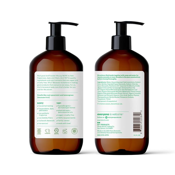 Everyone Liquid Hand Soap,12.75 Ounce,Spearmint and Lemongrass,Plant-Based Cleanser with Pure Essential Oils,(Pack of 6)