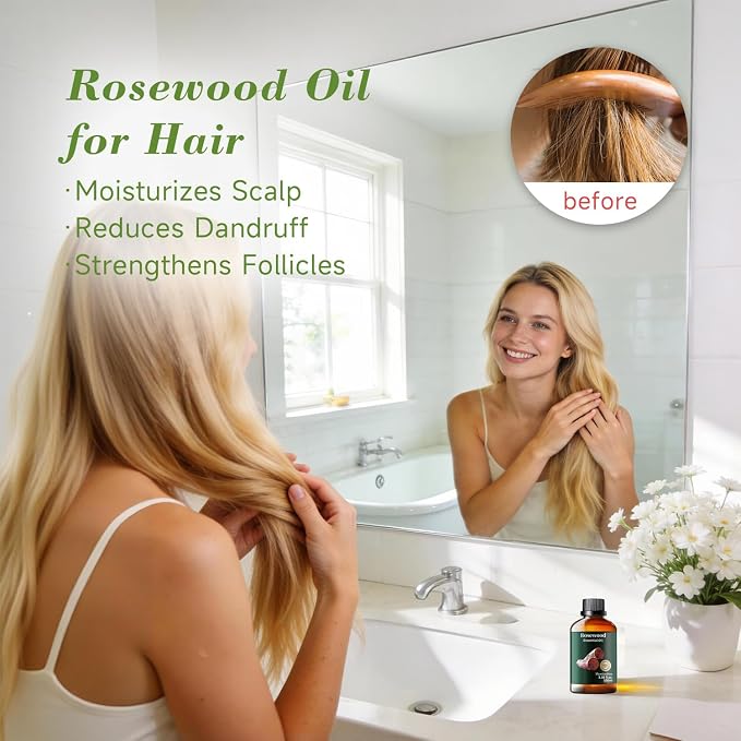 Rosewood Essential Oil, Pure Mumianhua Natural Sweet Woody Aroma for Outdoor Protective Barrier & Shield, DIY Spray, Diffuser, Skin, Hair, Massage, Candle & Soap Making – 3.38 Fl Oz