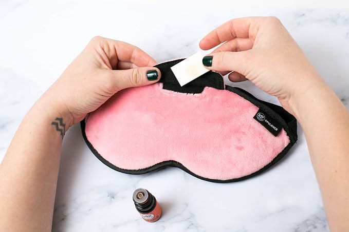 Redolence Aromatherapy Plush Sleep Mask Set w/ 2-5ml Pure Essential Oils - Lavender and Peppermint, 5 Refill Pads and Pair of Foam earplugs (Black)