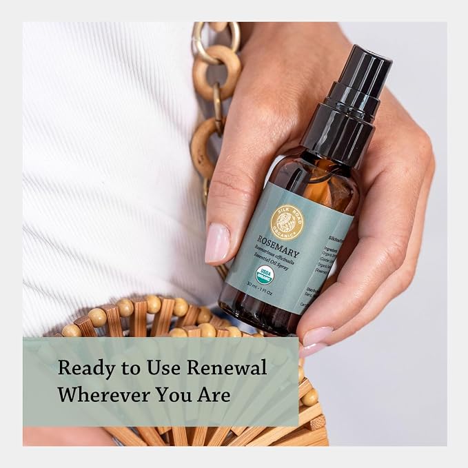 Silk Road Organic Rosemary Essential Oil & Jojoba Spray for Hair Growth & Health, Memory & Focus | USDA Certified 1 oz. Body Spray - Always Pure, Always Organic