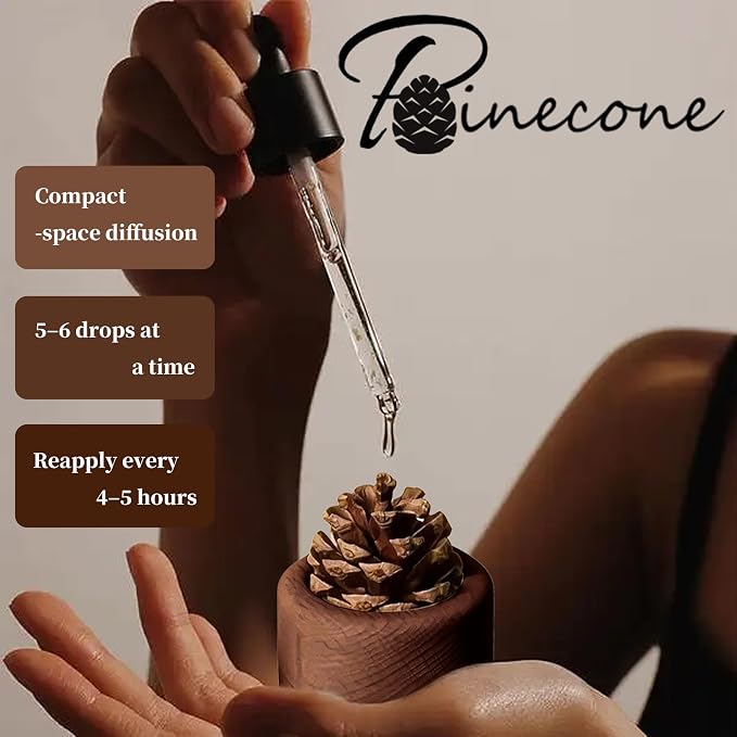 Passive Essential Oil Diffuser - Pinecone & Wooden Base Wood Diffuser for Essential Oils, Mini Aromatherapy Diffuser, Small Passive Diffusers for Home, Office, Desk & Car Decor (4)