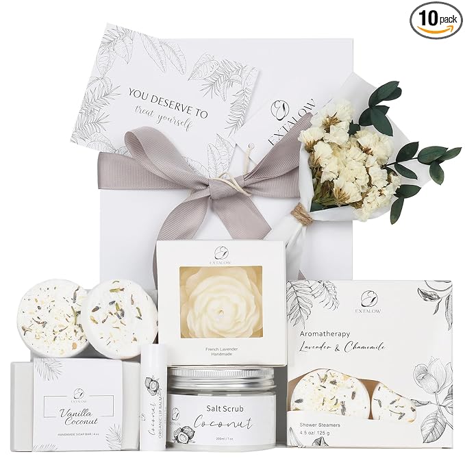EXTALOW Spa Gifts for Women Bath and Body Gift Baskets Bridal Shower Gifts Coconut Lavender Home Spa Set Self Care Gift for Mom Sister Her Wife Birthday Gifts Spa Kit Care Package Thank You Gift