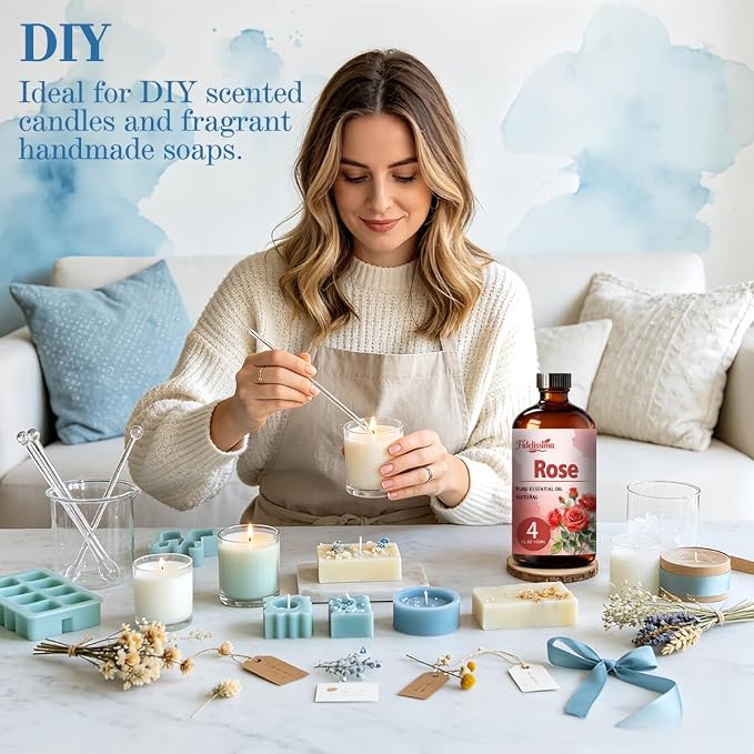 Fidelissima Natural Essential Oil Set,5 Scents Gift Kit–Sandalwood,Lavender,Rose,Cherry Blossom,Peach,Fragrance Oil for Diffuser,Candle Soap Making,Personal Care with Glass Dropper