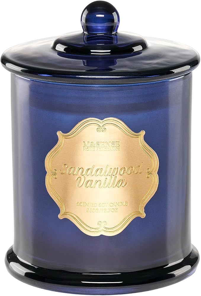 M&SENSE Sandalwood Vanilla Soy Candle, 2 Wick 75H Housewarming Gift | Slow-burning, Natural Cozy Relax Home Fragrance, Ideal Housewarming Gift for Women