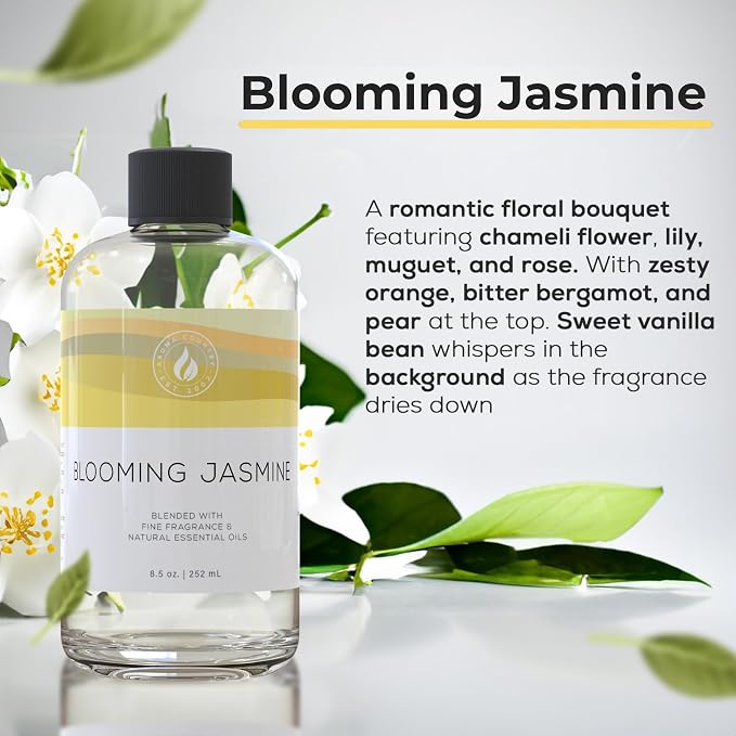Aroma Country Blooming Jasmine Diffuser Oil - Luxury Essential Oils for Diffuser Refill & Air Freshener Room Spray - Long-Lasting & Natural Home Fragrance, Scented Oil (8.5 Fl. oz)