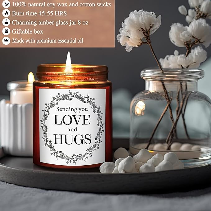 Sending You Love & Hugs Gift for Her - Relaxing Candles for Women Stress Relief - Gifts for Men Coworker Boyfriend - Mothers Day Gift for Mom Girlfriend Daughter - Scented Soy Calming Candle