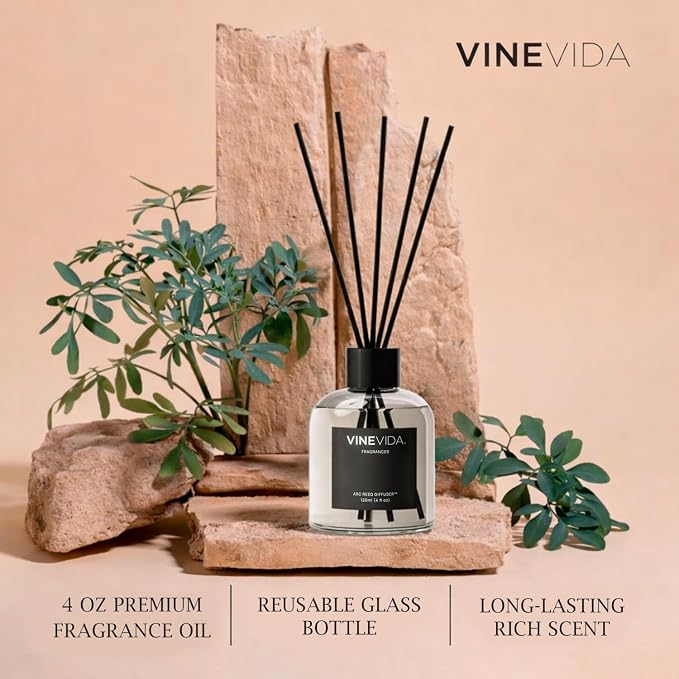 VINEVIDA Reed Diffuser Orris & Sandalwood | Diffuser Reed for Home & Bathroom | Long-Lasting Scent Sticks Set | Oil Stick Diffuser | Bathroom Scent