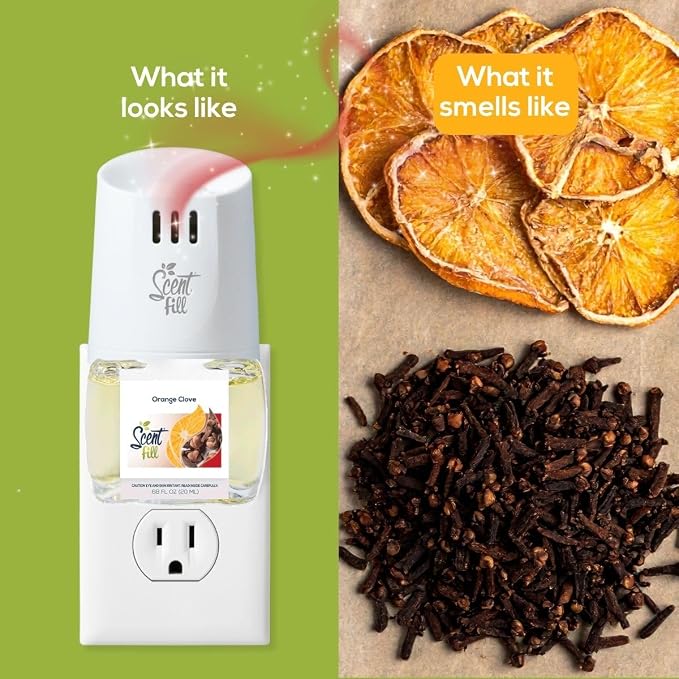 Scent Fill Orange Clove Plug in Air Freshener, Scented Oil Refills, 2 Refills + Diffuser