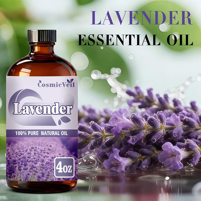 Lavender Essential Oil Lavender Oil for Aroma Diffuser,Humidifier,Home Fragrance,Cleaning,Body Care,Massage,Yoga,DIY Candle,DIY Soap CosmicVeil（Lavender，4 Fl Oz (Pack of 1)）