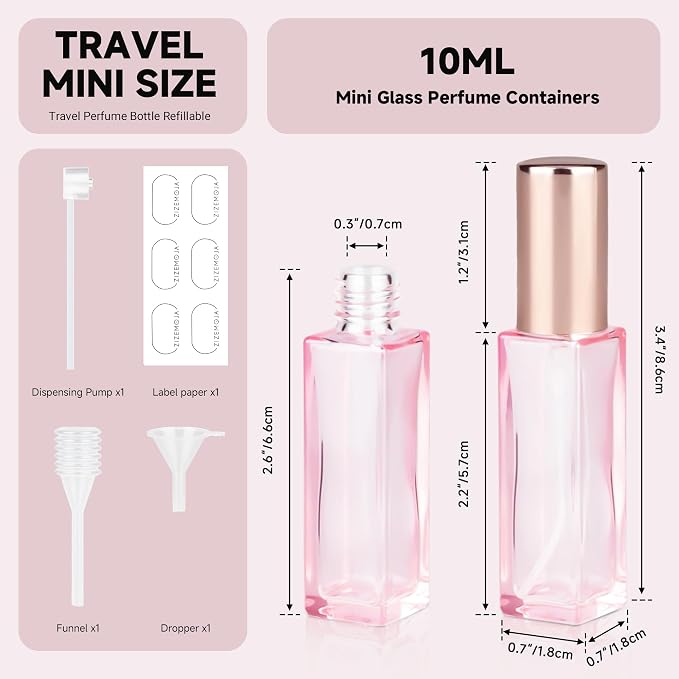 Perfume Travel Refillable Atomizer, 5 Pack 10ml Leak Proof Refillable Perfume Bottle for Air Travel, Purse and Business Trips, Glass Atomizer Sprayer for Cologne with Funnel & Pipette