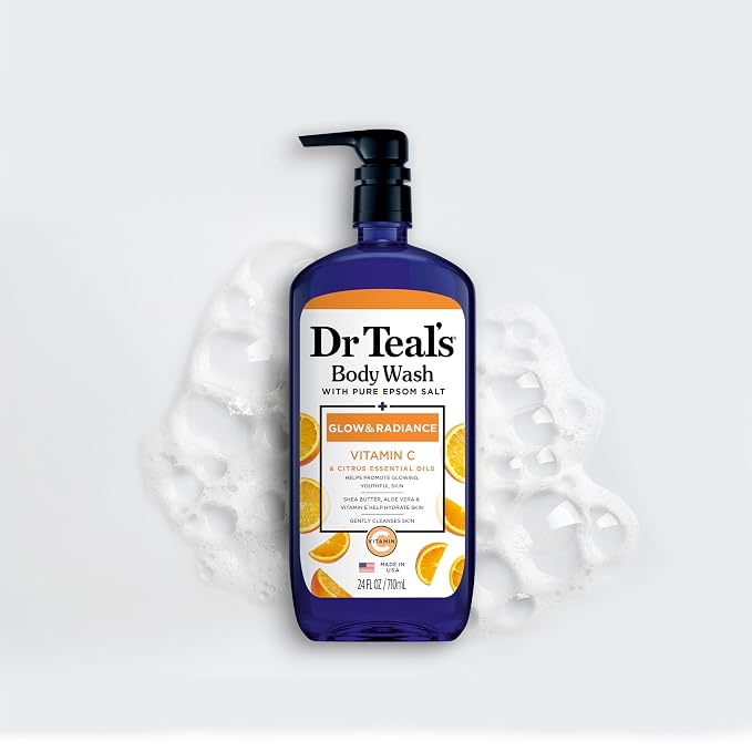 Dr Teal's Body Wash with Pure Epsom Salt, Glow & Radiance with Vitamin C & Citrus Essential Oils, 24oz (Pack of 2)