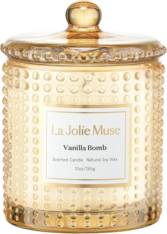 LA JOLIE MUSE Vanilla Zest Scented Candles for Home, Natural Soy, 55 Hrs | Luxury Jar Candle, Clean Non Toxic, Gifts for Women & Men, Decorative Gourmand Candle, Pretty Candle, Lemon Coconut Bergamot