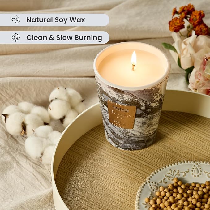 M&SENSE Eucalyptus Mint Scented Soy Candle, 3 Wick Highly Scented 14.1 Oz 75H, Aromatherapy Christmas Gift for Women and Men