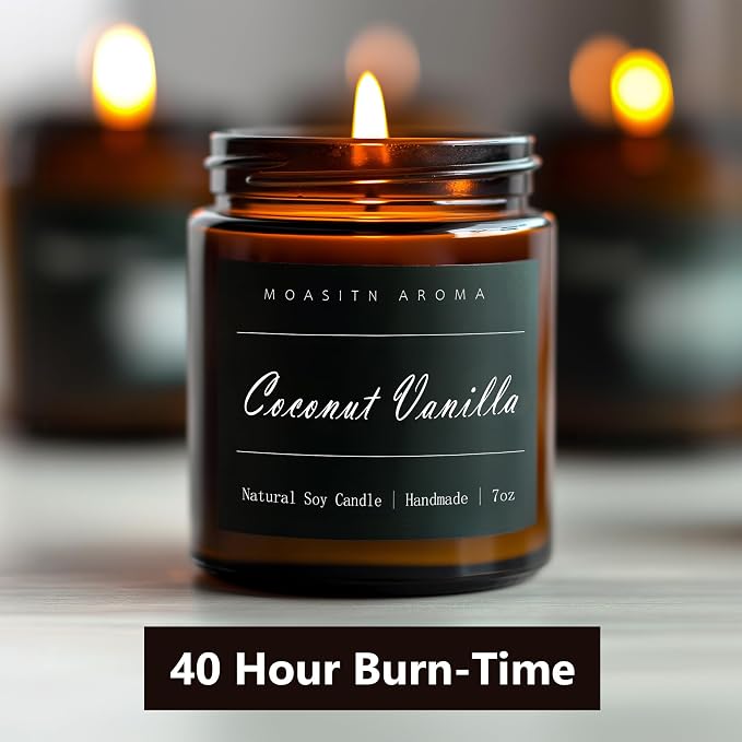 MOASITN Coconut Vanilla Heavenly Scented Candles for Home| Natural Soy Aromatherapy Candle| Handmade Long Lasting Jar Candle| Women,Men Gift for Birthday,Housewarming,Thank You| 7oz