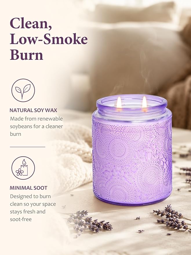 Cirhy Lavender Scented Candle, Purple Candle Gift for Women – Natural Soy Wax, 50-Hour Burn, Aromatherapy Candle for Sleep, Relaxation & Home Scented,7.4 oz Jar Candle