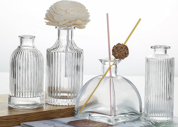 Glass Diffuser Bottles 6.6 High 250ml 8.5 Fl Oz Round Aroma Bottles Diffusers Vase Fragrance Accessories Use for DIY Replacement Reed Diffuser Sets Craft Projects Wedding Party