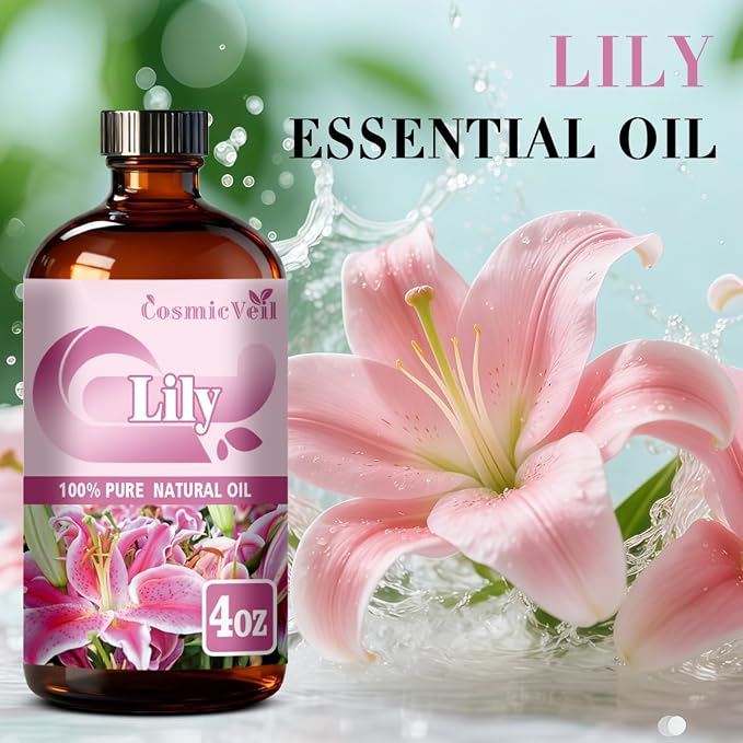 Lily Essential Oil for Aroma Diffuser,Humidifier,Home Fragrance,Cleaning,Body Care,Massage,Yoga,DIY Candle,DIY Soap CosmicVeil（Lily，4 Fl Oz (Pack of 1)）