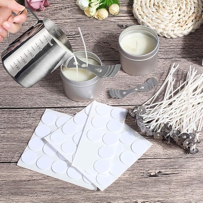 DINGPAI Candle Making Kit, Soy Wax DIY Candle Craft Tools Including Candle Make Pouring Pot, Candle Wicks, Wicks Sticker, 3-Hole Candle Wicks Holder, Natural Soy Wax and Spoon