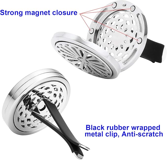 Car Diffuser Vent Clip 4 Pack, Car Aromatherapy Essential Oil Diffuser Vent Clips 30mm, Stainless Steel Locket 44 Felt Pads
