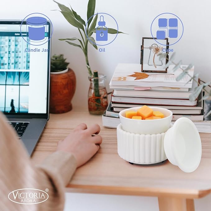VICTORIA AROMA Ceramic Wax Melt Warmer with 1 pc Silicone Dish Candle Warmer for Scented Wax Electric Fragrance Burner for Home, Office, Bedroom - Gift & Décor