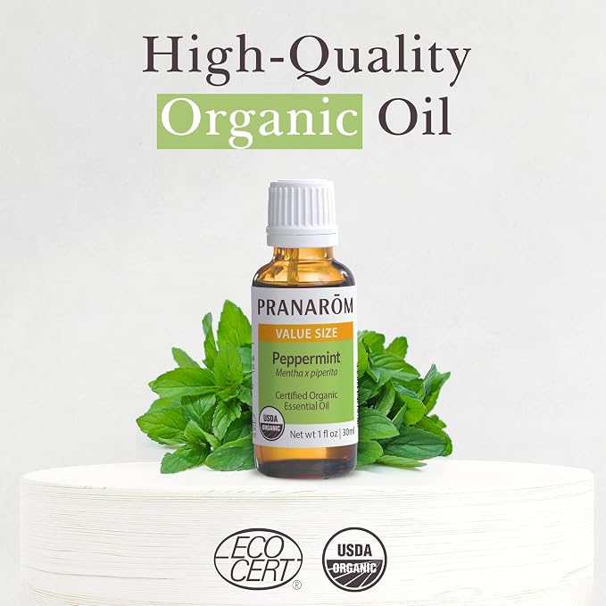 Pranarom USDA Certified Organic Peppermint Essential Oil (30ml), 100% Pure Undiluted Therapeutic Grade from India for Aromatherapy, Diffuser, Topical, Cooling, Massage & Relaxation