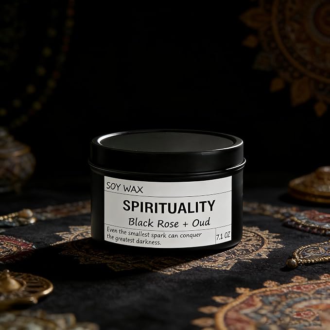Crystal Energy Candle, Spiritual Candles for Women, Spark Conquer Darkness, Black Rose & Oud Candles, Emotional Support, Encouragement, Perfect Self-Care and Inspirational Affirmation Gift