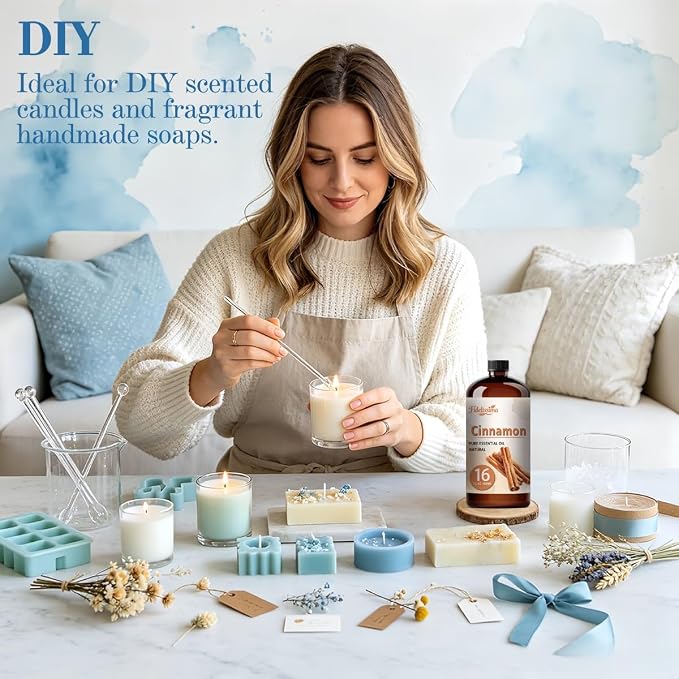Fidelissima Natural Essential Oil Set,4 Scents Gift Kit –Cedarwood,Coconut,Cinnamon,White Musk,Fragrance Oil for Diffuser,Candle Soap Making,Personal Care with Glass Dropper