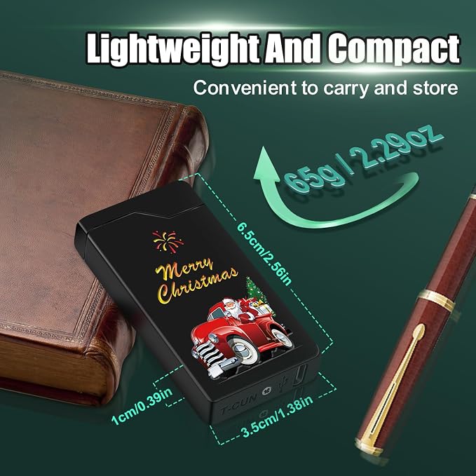 LcFun Christmas Stocking Stuffers for Men Adults, Christmas Birthday Gifts for Men, White Elephant Gifts Electric Lighter, Windproof Plasma Rechargeable Lighter for Candles, Camping (Christmas Black)