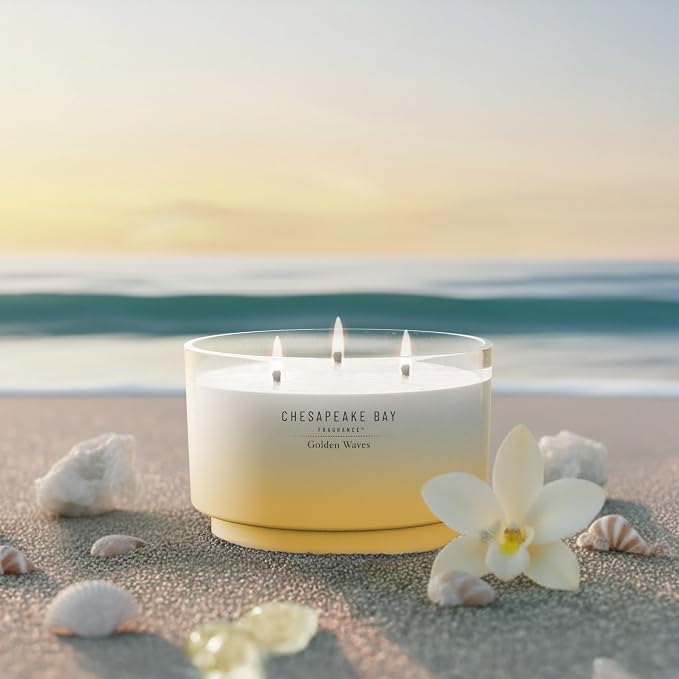 Chesapeake Bay, 14.5oz Golden Waves Scented Candle, Mood Evoking Fragrance, Sea Glass-Inspired Jar, Premium Soy Blend Wax with Essential Oils, Coastal Fragrance for Home Décor or Gifting