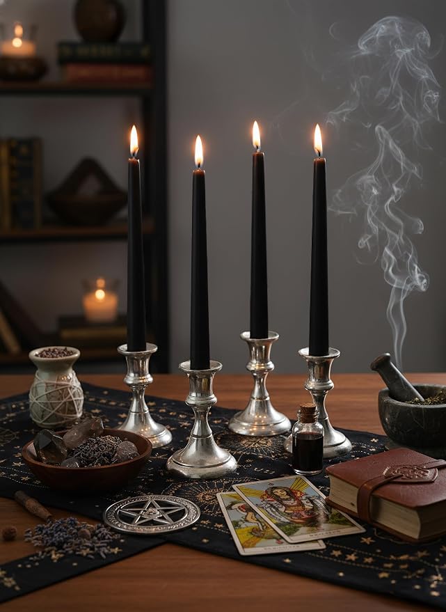 6 PK 10" Classic Taper Candles, Black, 7-8 Hours Long Burning, Unscented Tall Candlesticks