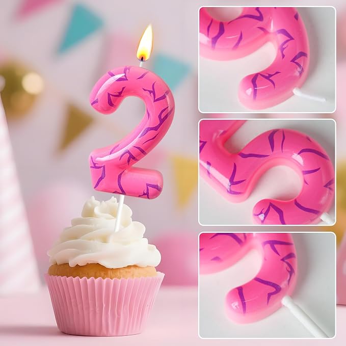 Number 2 Birthday Candle for Cake – Pink Gradient Number Candle with Mystic Rune Pattern, Decorative Cake Topper for Anniversary & Celebration