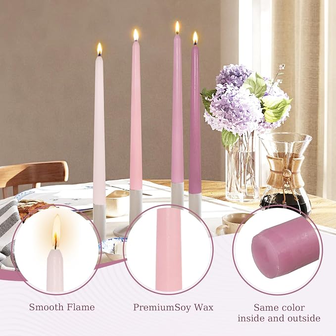 Candlesticks Long Taper Candle,Rose Scented 10 Inches Gradient Pink Candle Sticks Smokeless Tapered Candles for Home Décor Holiday Gifts