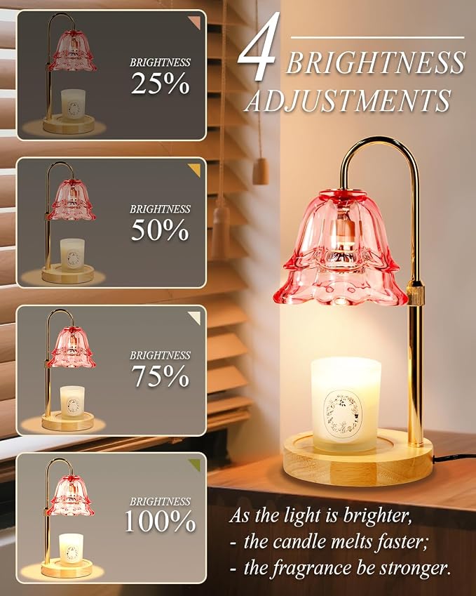 Funslive Pink Candle Warmer Lamp with Timer Dimmable, Mothers Day Birthday Gifts for Women Mom, Flower Candle Lamp with 2 Bulbs for Jar Candles, Lamp Candle Warmer, House Warming Gift for Bedroom