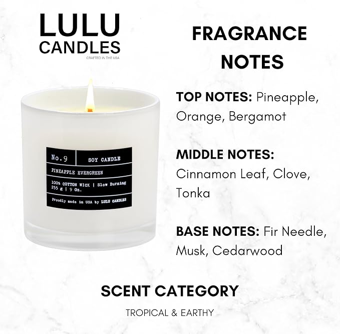 Lulu Candles | Pineapple Evergreen | Luxury Scented Soy Jar Candle | Hand Poured in The USA | Highly Scented & Long Lasting (9 Oz. 2 Pack)