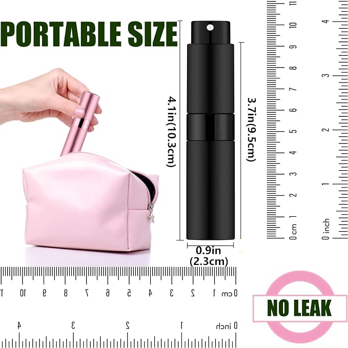 2 PCS/8ml Portable Mini Perfume Atomizer bottles, Empty Refillable Spray Bottle with 3 Types of Refill Tools, Pocket Travel Perfume Sample Bottles(Matte Black&Blue)