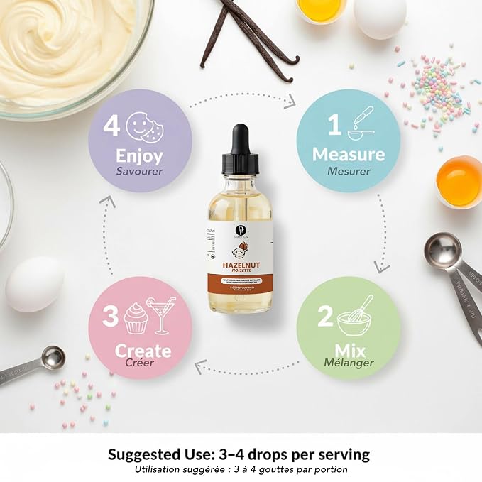 Dolce Flav Natural Hazelnut Extract – 2 Ounce Water-Soluble Kosher, Sugar-Free, Concentrated Toasted Hazelnut Flavoring for Coffee, Baking & Desserts, Includes Measured Dropper