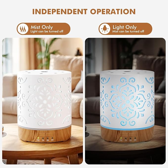 EQUSUPRO Essential Oil Diffuser 300ML Metal Aromatherapy Diffuser for Home with Auto Shut-Off & 4 Timers, Ultrasonic Humidifier with 7 Colors Lights for Large Room, Home Office Décor