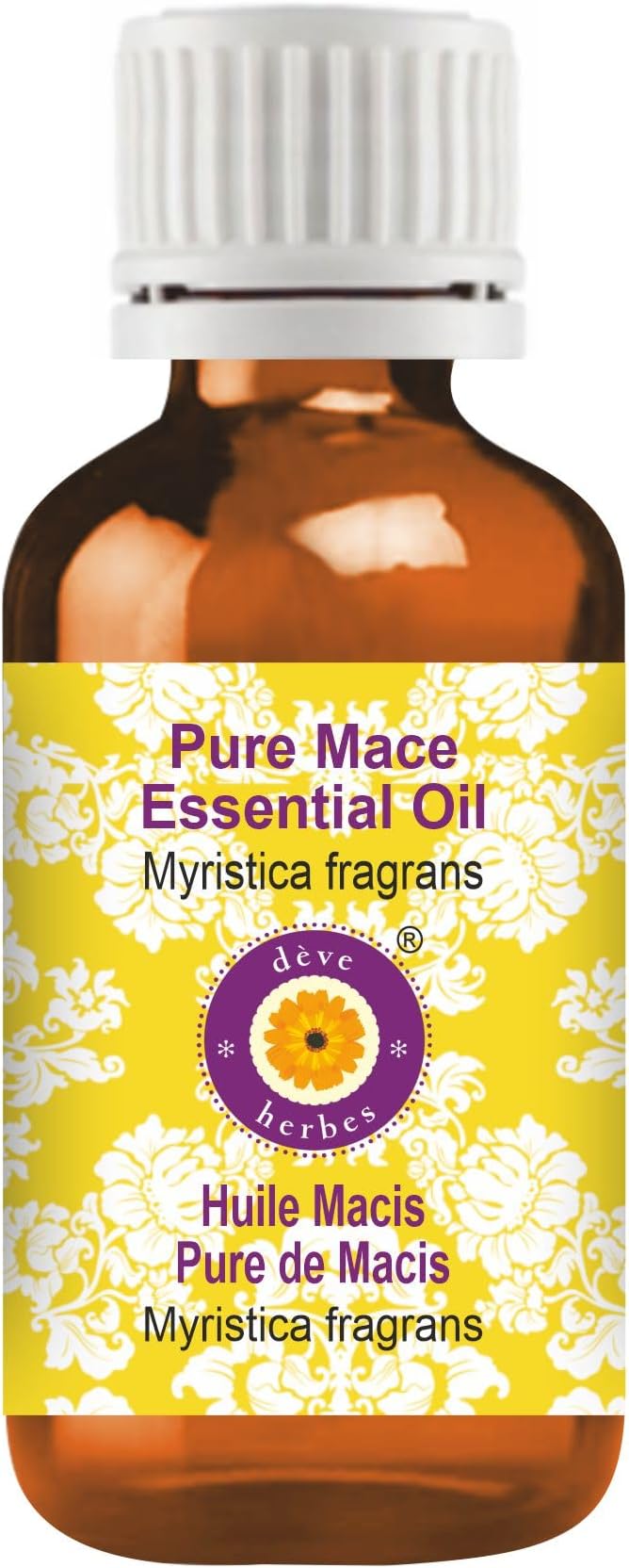 dève herbes Mace Essential Oil (Myristica fragrans) Pure | Non-Sticky | Non-Greasy | Lightweight | Men & Women | All Skin Types | Steam Distilled 15ml (0.5 oz)