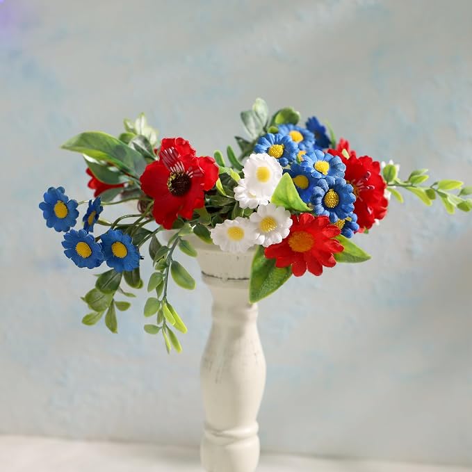 Independence Day Candle Ring 2 Pcs 3'' (Inner) 6'' (Outer) Diameter Floral Candle Rings Artificial Flowers Red-White-Blue Mini Wreaths Ideal Independence Centerpiece for Patroic Decor