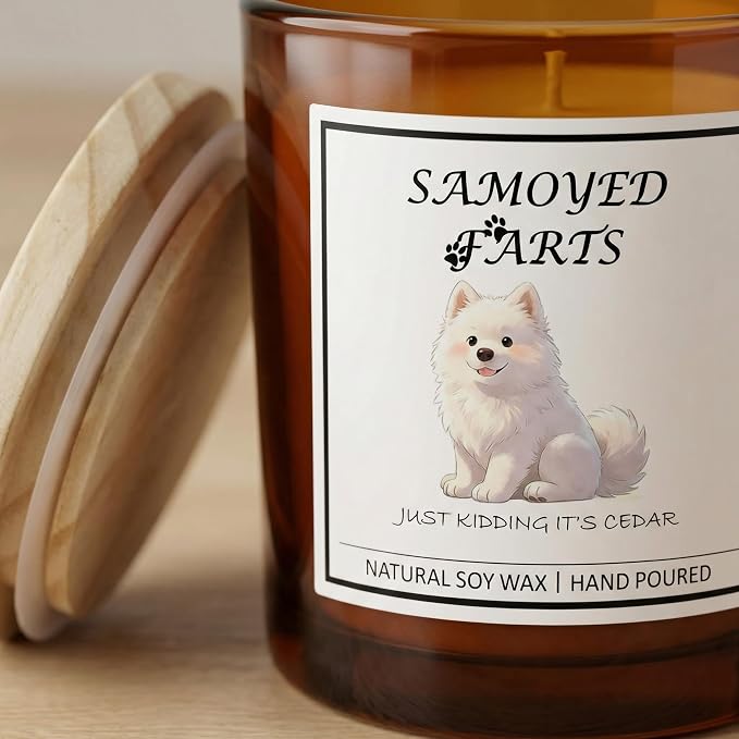 Samoyed Gifts for Women | Birthday Gifts for Mom | Light When Dog Farts Candle | Cedar By Natural Soy Wax | Pet Safe Friendly Memorial Candles for Home Scented Household Essentials