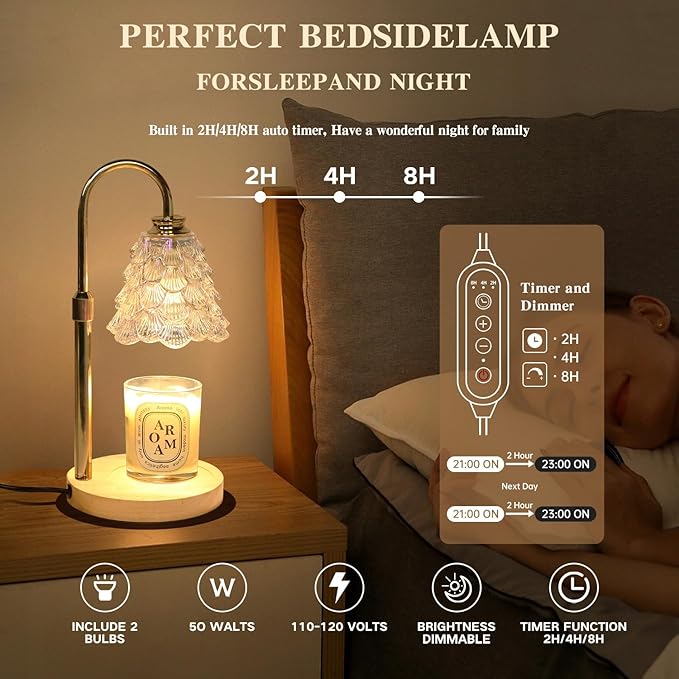 GEEZO Fragrance Candle Warmer Lamp，Electric Candle Warmer with Timer & Dimmer，Mom Christmas Birthday Gifts for Women, House Warming Gifts New Home Bedroom Decor