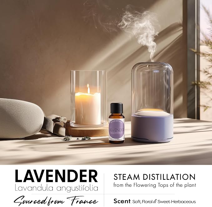 Organic Lavender Essential Oil | 100% Pure Lavandula angustifolia Flower Oil with Soft Floral Herbal Aroma | for Diffuser, Candle Making & DIY Aromatherapy Blends, 0.34 fl oz