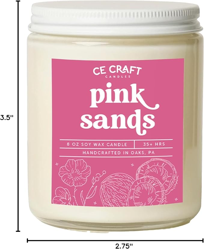 CE CRAFT Scented Soy Wax Candle for Home, Luxury Scented Soy Jar Candle, Hand Poured in The USA, Highly Scented & Long Lasting for Home, Mom, Women, Birthday Gift (Pink Sands)