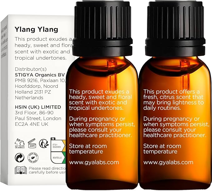 Gya Labs Ylang Ylang Essential Oil & Bergamot Essential Oil Combo Pack (0.34 Fl Oz, Pack of 2) - Premium Essential Oils for Diffuser, Skin, Hair, Aromatherapy, Soap & Candle Making Scents