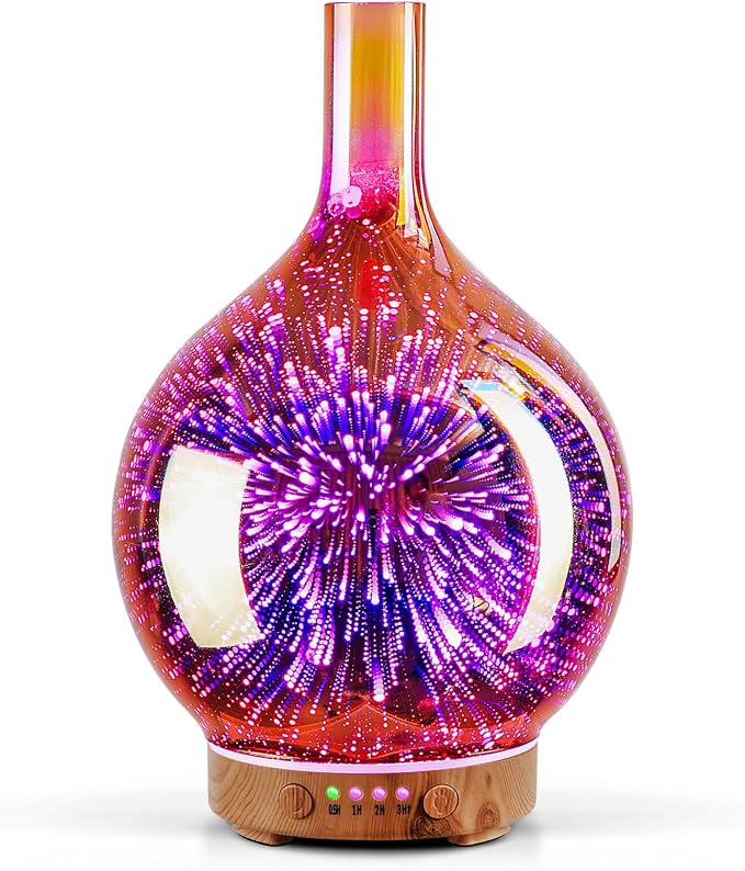 Porseme Rose Gold Essential Oil Diffuser 3D Glass Aromatherapy Ultrasonic Humidifier, Waterless Auto-Off, Timer Setting, BPA Free, Air Refresh for Home Hotel Yoga Leisure SPA Gift 150ml