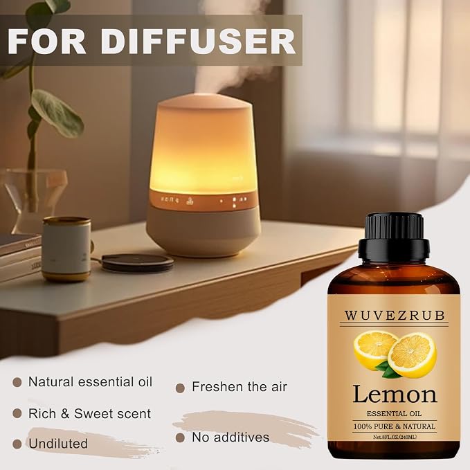 Lemon Essential Oil, 240ML Pure and Natural for Aromatherapy Diffuser - 8 Fl Oz