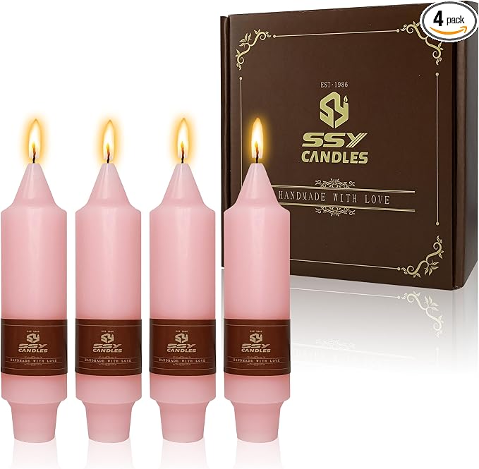 5 inch Short Taper Candle 4 Pack Handmade Pink Chunky Candles for Candle Sticks Unscented Pastel Candlesticks for Holiday Wedding Dinner Party Seasonal Celebration Birthday Home Decoration